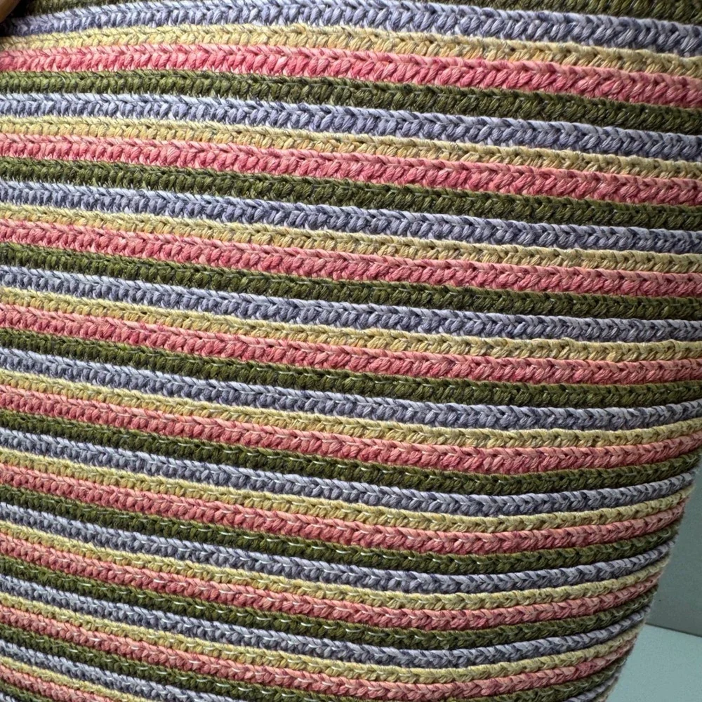Liz Claiborne Woven Striped Multicolor Tote Shoulder Bag Tan Faux Leather Straps
